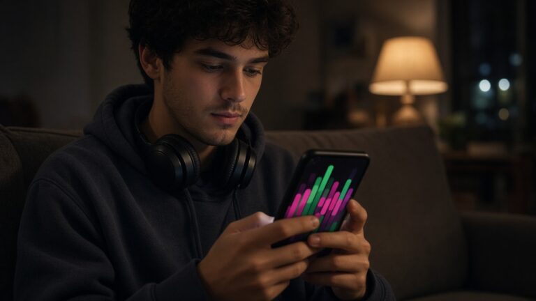 Person checking a yearly music recap on a phone at night