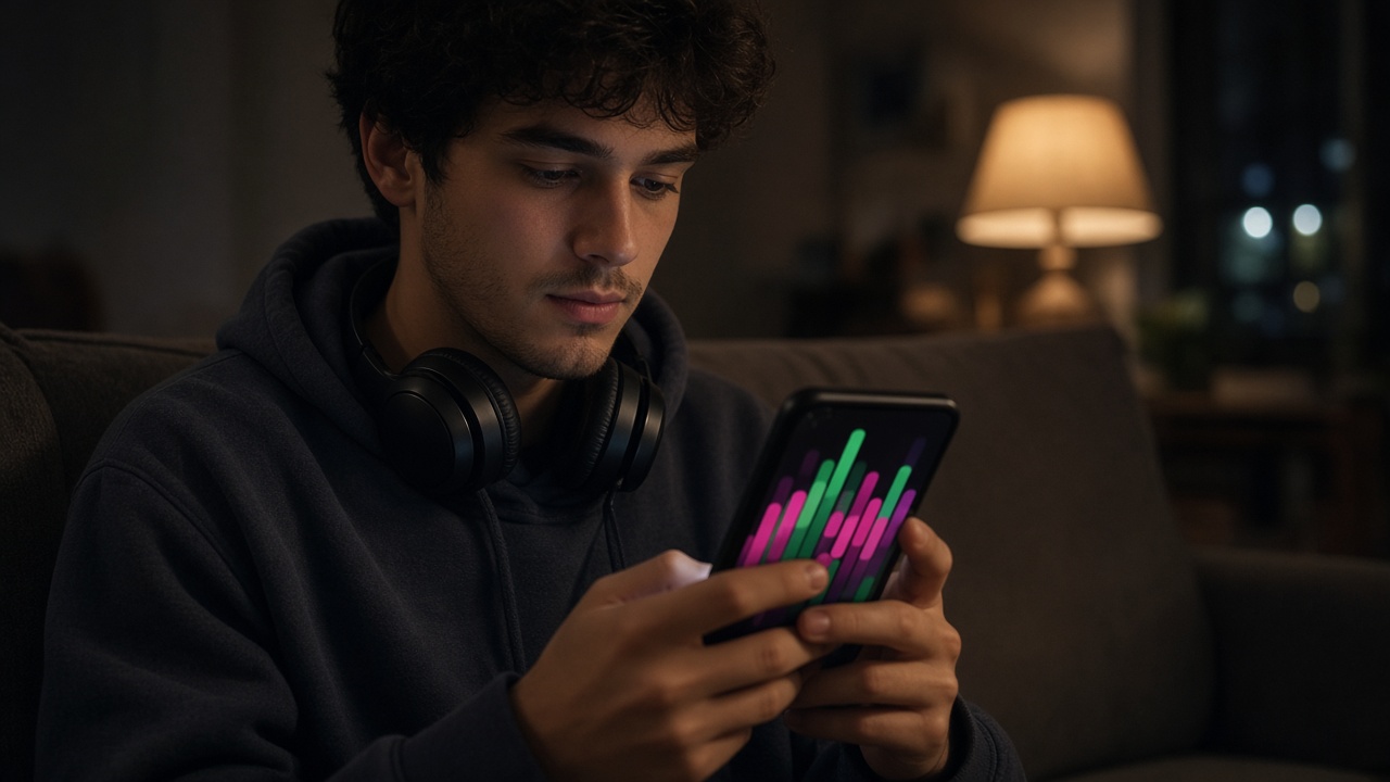 Person checking a yearly music recap on a phone at night